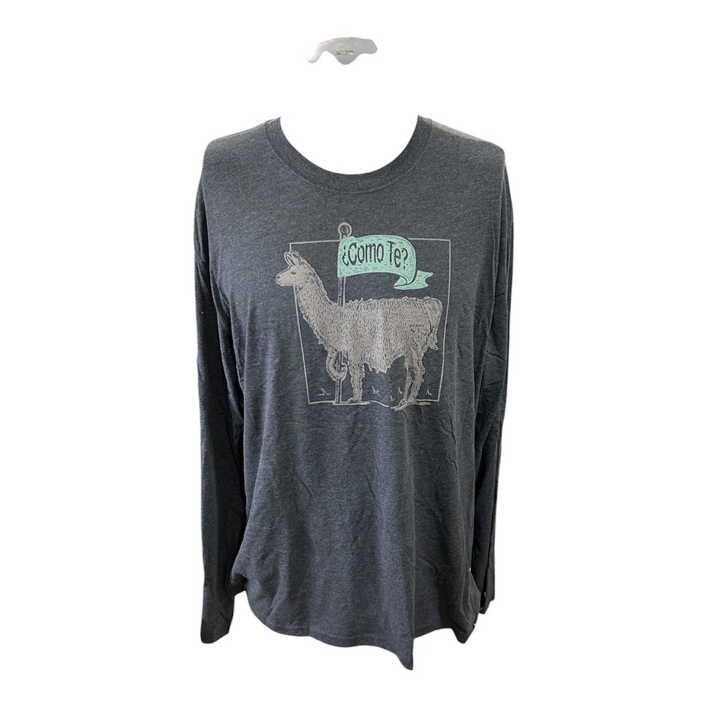 Prana Journeyman LS T-Shirt Mens XXL Charcoal Heather Como Llama Graphic Tee